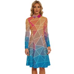 Multicolored Geometric Origami Idea Pattern Long Sleeve Shirt Collar A-line Dress by Bakwanart