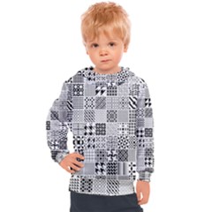 Black And White Geometric Patterns Kids  Hooded Pullover by Bakwanart
