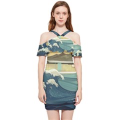 Sea Asia, Waves Japanese Art The Great Wave Off Kanagawa Shoulder Frill Bodycon Summer Dress by Bakwanart