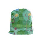 Green Retro Games Pattern Drawstring Pouch (Large)