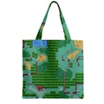 Green Retro Games Pattern Zipper Grocery Tote Bag