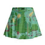 Green Retro Games Pattern Mini Flare Skirt