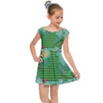 Green Retro Games Pattern Kids  Cap Sleeve Dress