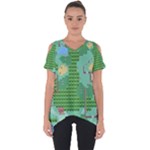 Green Retro Games Pattern Cut Out Side Drop Tee