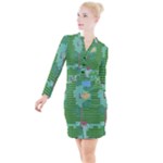 Green Retro Games Pattern Button Long Sleeve Dress