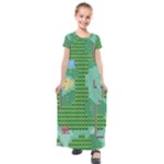 Green Retro Games Pattern Kids  Short Sleeve Maxi Dress