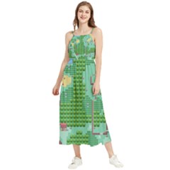 Green Retro Games Pattern Boho Sleeveless Summer Dress by Bakwanart