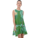 Green Retro Games Pattern Frill Swing Dress