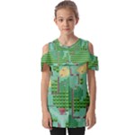 Green Retro Games Pattern Fold Over Open Sleeve Top