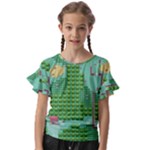 Green Retro Games Pattern Kids  Cut Out Flutter Sleeves