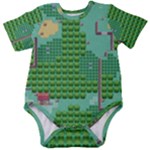 Green Retro Games Pattern Baby Short Sleeve Bodysuit