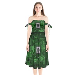 Technology Computer Chip Electronics Industry Circuit Board Shoulder Tie Bardot Midi Dress by Bakwanart
