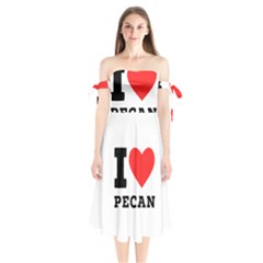 I Love Pecan Shoulder Tie Bardot Midi Dress by ilovewhateva