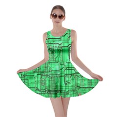 Green Circuit Board Computer Skater Dress by Bakwanart