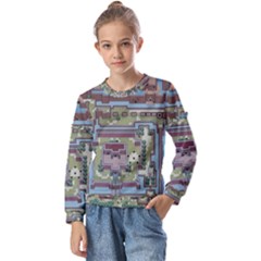Arcade Game Retro Pattern Kids  Long Sleeve Tee With Frill 