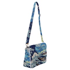 The Great Wave Of Kanagawa Painting Hokusai, Starry Night Vincent Van Gogh Shoulder Bag With Back Zipper by Bakwanart