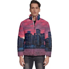 Skyline Sunset United States Reflection Usa,new York Manhattan Men s Puffer Bubble Jacket Coat by Bakwanart
