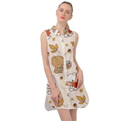 Bear Cartoon Background Pattern Seamless Animal Sleeveless Shirt Dress by 99art
