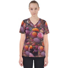 Flowers Blossoms Petals Blooms Women s V-neck Scrub Top by 99art