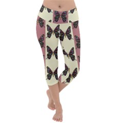 Butterflies Pink Old Ancient Texture Decorative Lightweight Velour Capri Yoga Leggings