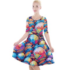 Pattern Seamless Balls Colorful Rainbow Colors Quarter Sleeve A-line Dress by 99art