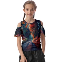 Forest Autumn Fall Painting Kids  Butterfly Cutout Tee