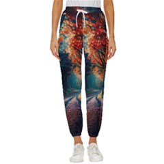 Forest Autumn Fall Painting Women s Cropped Drawstring Pants