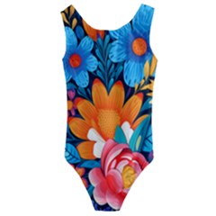 Flowers Bloom Spring Colorful Artwork Decoration Kids  Cut-out Back One Piece Swimsuit