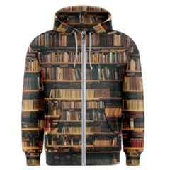 Books On Bookshelf Assorted Color Book Lot In Bookcase Library Men s Zipper Hoodie by 99art