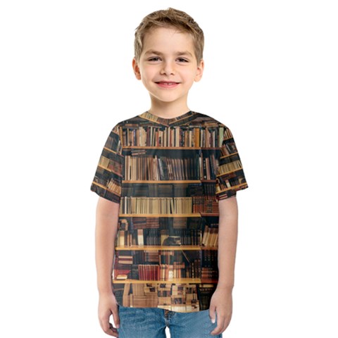 Books On Bookshelf Assorted Color Book Lot In Bookcase Library Kids  Sport Mesh Tee by 99art