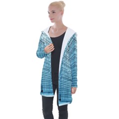 Architecture Blue Drawing Engineering City Modern Building Exterior Longline Hooded Cardigan by 99art