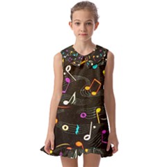Assorted Color Musical Notes Wallpaper Fabric Kids  Pilgrim Collar Ruffle Hem Dress by 99art