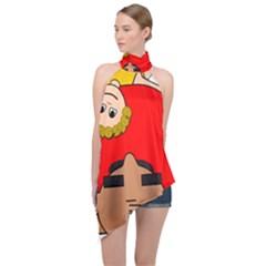Comic-characters-grandfather Halter Asymmetric Satin Top by 99art