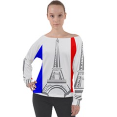 Eiffel-tower-france-flag-tower- Off Shoulder Long Sleeve Velour Top by 99art