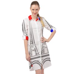 Eiffel-tower-france-flag-tower- Long Sleeve Mini Shirt Dress by 99art