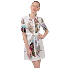 Ladybug-flower-pattern-shabby-chic Belted Shirt Dress by 99art