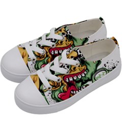 Scooter-motorcycle-graffiti Kids  Low Top Canvas Sneakers by 99art