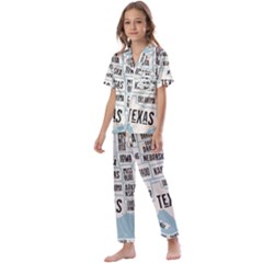Black White Usa Map States Kids  Satin Short Sleeve Pajamas Set by B30l