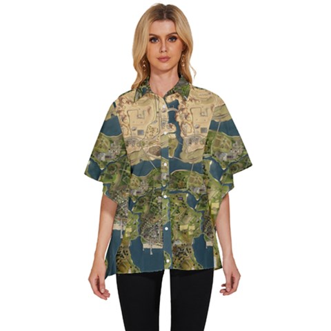 Map Illustration Gta Women s Batwing Button Up Shirt by B30l
