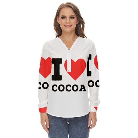 I Love Cocoa Zip Up Long Sleeve Blouse by ilovewhateva
