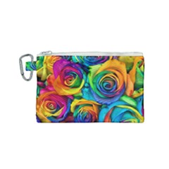 Colorful Roses Bouquet Rainbow Canvas Cosmetic Bag (small) by B30l