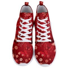 Four Red Butterflies With Flower Illustration Butterfly Flowers Men s Lightweight High Top Sneakers by B30l