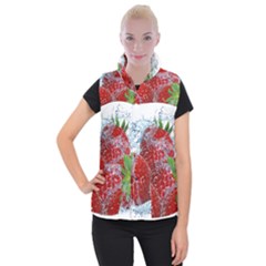 Red Strawberries Water Squirt Strawberry Fresh Splash Drops Women s Button Up Vest by B30l