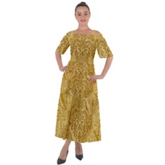 Damas Pattern Vector Texture Gold Ornament With Seamless Shoulder Straps Boho Maxi Dress  by danenraven