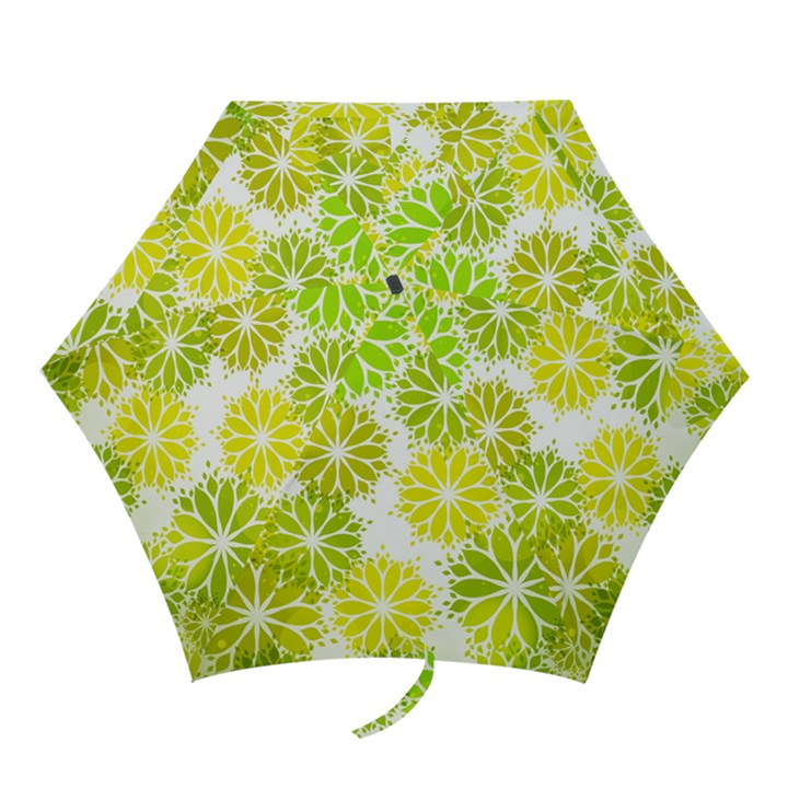 Flowers Green Texture With Pattern Leaves Shape Seamless Mini Folding Umbrellas