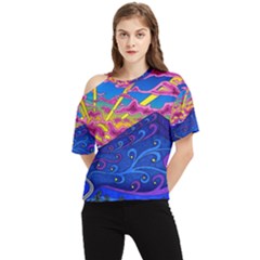Abstract Paisley Art Pattern Design Fabric Floral Decoration One Shoulder Cut Out Tee by danenraven