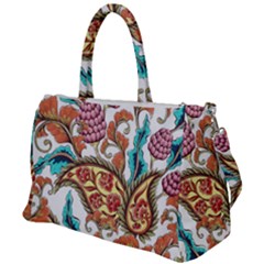 Flowers Pattern Texture White Background Paisley Duffel Travel Bag by danenraven