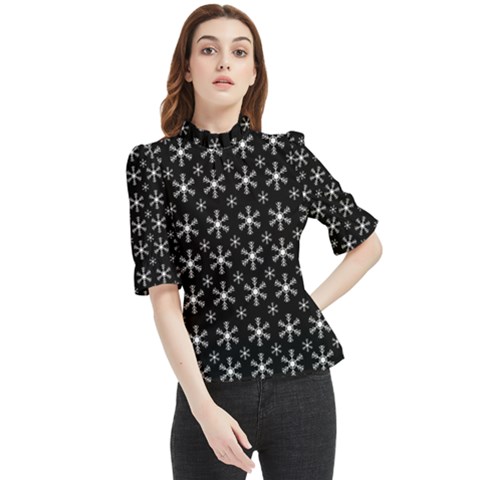 Snowflakes Background Pattern Frill Neck Blouse by Cowasu