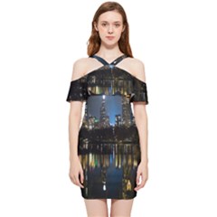 New York Night Central Park Skyscrapers Skyline Shoulder Frill Bodycon Summer Dress by Cowasu