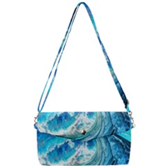 Tsunami Waves Ocean Sea Nautical Nature Water Painting Removable Strap Clutch Bag by Cowasu
